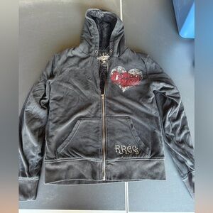 Rock & Roll Cowgirl Black Lined Zip Up with Red and Silver Accents